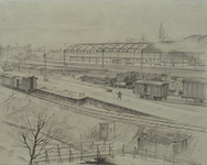 XVII-19-09 Gezicht op de Stationssingel. Het emplacement van het station Delftse Poort, gezien uit het noordwesten.