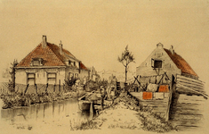 XXXI-929 Huizen aan de Oudedijk halverwege de spoorbaan en de Rolbrug over de Schie.