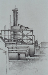 1970-11 Installaties op het terrein van de raffinaderij aan de Vondelingenweg. Shell-Raffinaderij Pernis.
