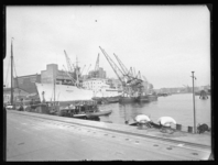 L-146 Met kraanschepen wordt het schip Vilnus gelost in de Rijnhaven. Op de achtergrond een veemgebouw van N.V. ...