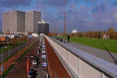 SM-13 Vierhavensstraat met rechts het dakpark en Europointgebouwen op de achtergrond.