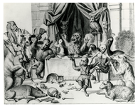 1970-1621 Spotprent over de rechters van Van Oldenbarnevelt getiteld Vreugde der dieren (de rechters: midden Maurits) ...
