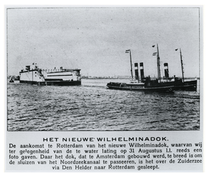 1970-963 Ingebruikneming van het nieuwe Wilhelminadok. Aankomst van het dok, gebouwd in Amsterdam, dat over de ...