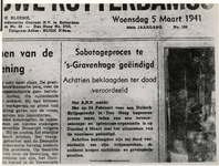 1971-2180 Bericht uit de NRC van woensdag 5 maart 1941: Sabotageproces te 's-Gravenhage geëindigd. Achttien beklaagden ...