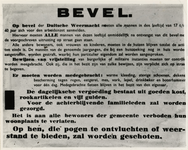1972-8 Pamflet met de tekst: Op bevel van de Duitsche Weermacht moeten alle mannen in de leeftijd van 17 t/m 40 jaar ...
