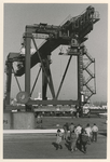 1989-3856 Bij het overslagbedrijf Bell Lines in het Botlekgebied wordt een nieuwe containerkraan van een groot formaat ...