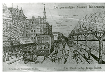 XXXIII 237-02-01-04 Foto van tekening met de tekst 'De gevaarlijk Nieuwe Binnenweg, de elektrische tram komt.' ...
